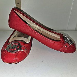 Michael Kors Fulton Slip-On Ballet Moccasin Red Leather Flats Shoes Size 6